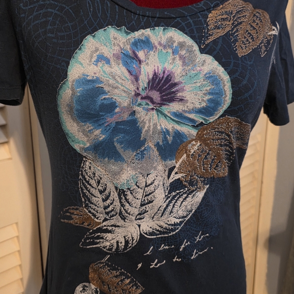 Express Blue Floral Graphic Women's Tee - Picture 2 of 5